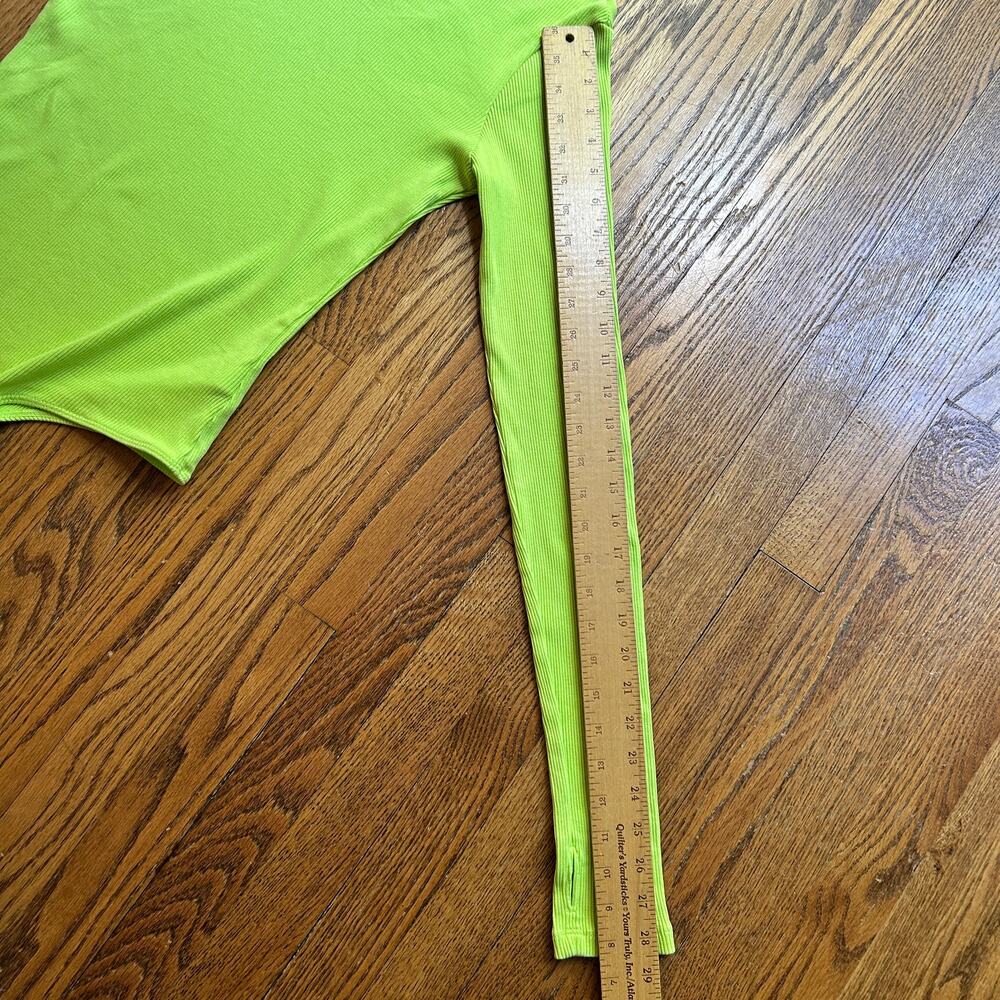 AGolde Bea Asymmetric Cutaway Thong Bodysuit Lime Green Thumb Hole Size Large - Picture 9 of 16